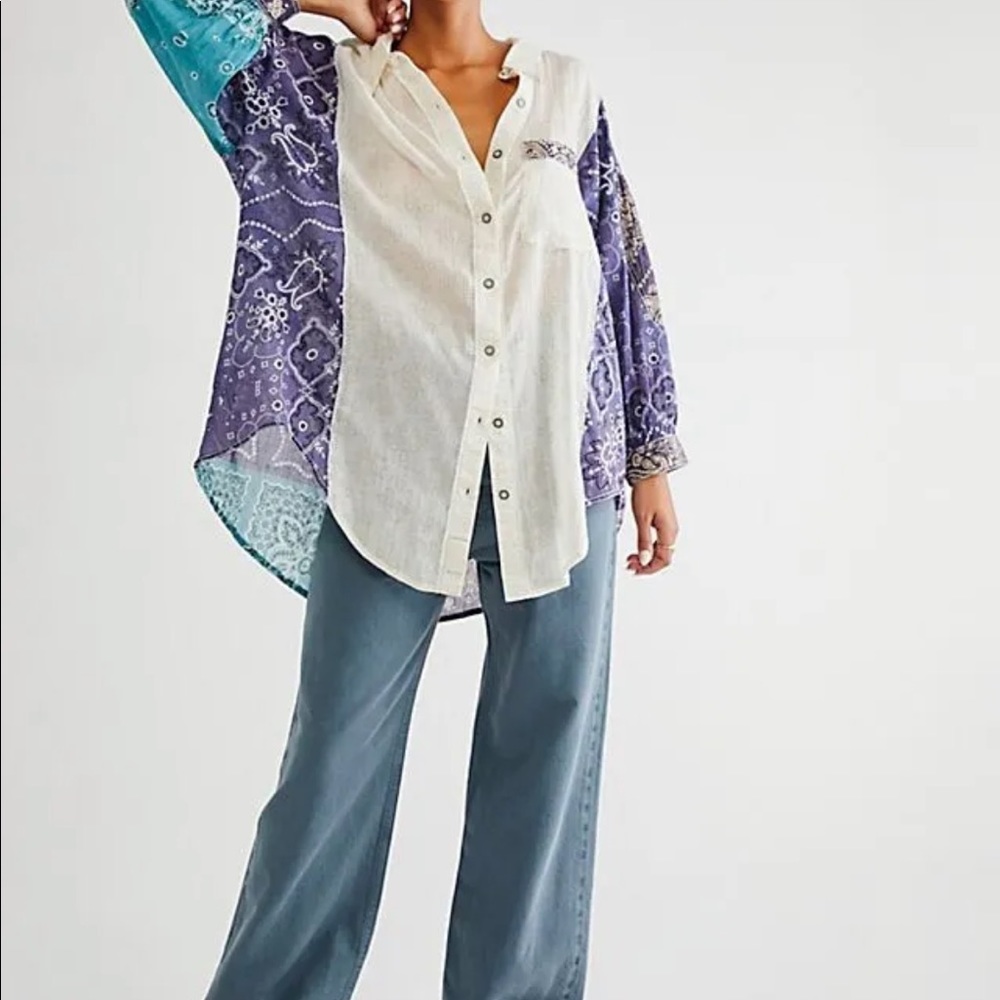 NEW Free People Sun Valley Bandana Tunic Buttondown Shirt Size Large